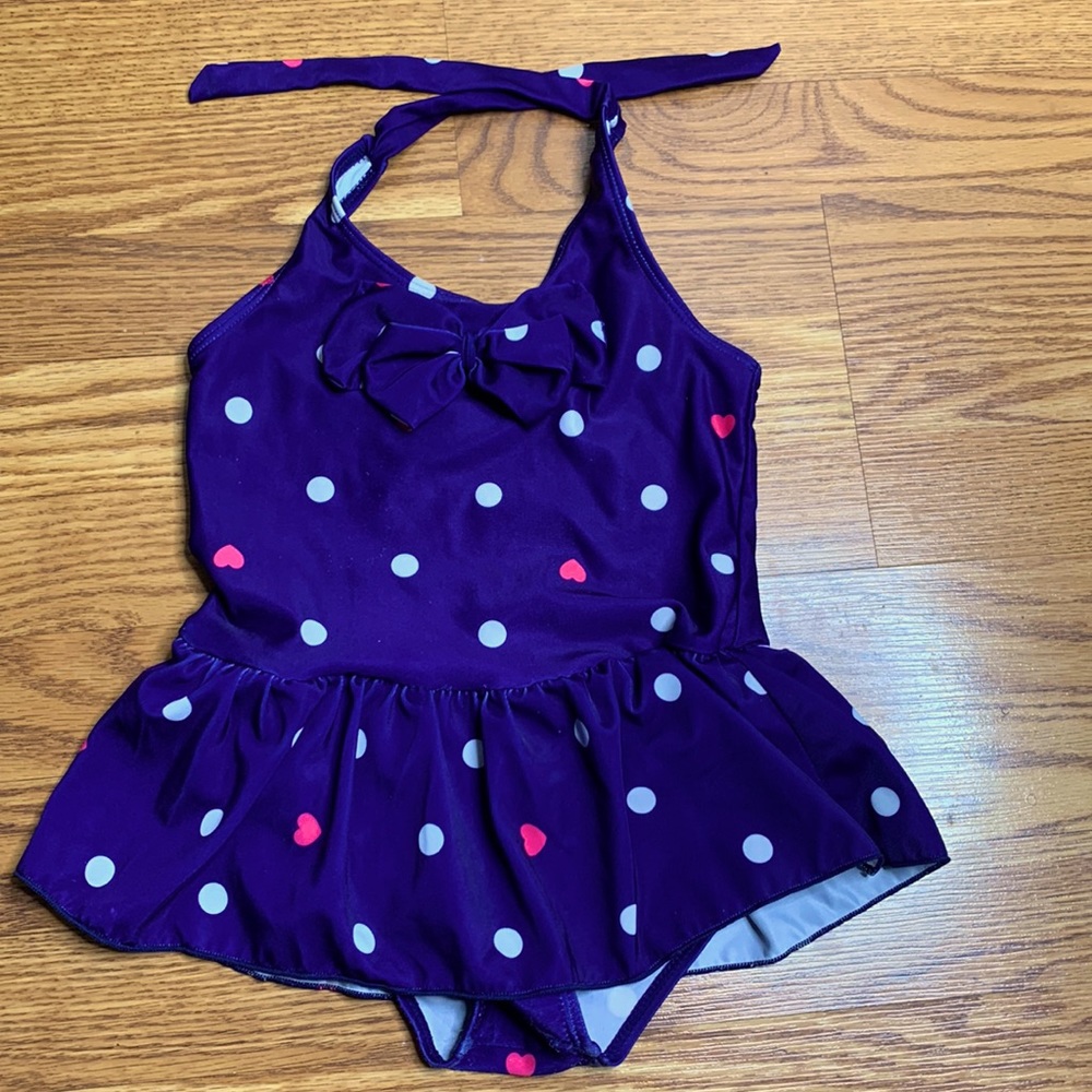 Toddler Girls Blue Polka Dot Bathing suit